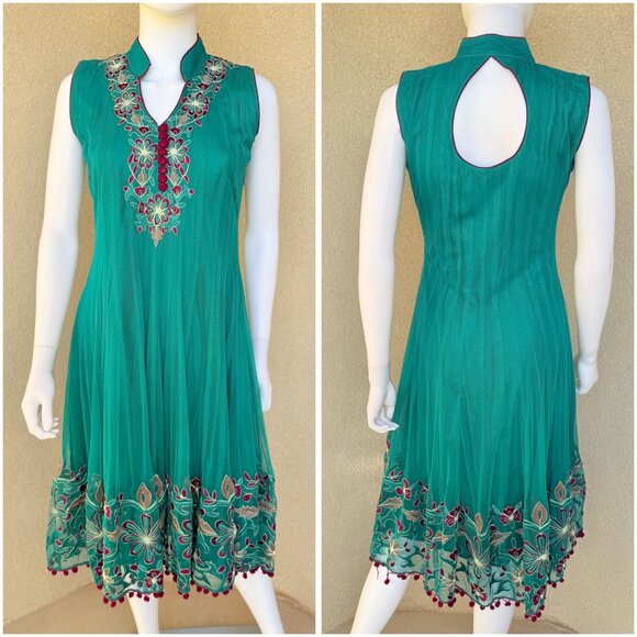 Emerald Embroidered Indian Anarkali Kurti Style Dress - Picture 2 of 8